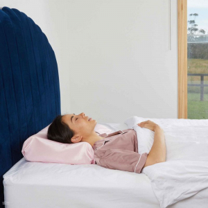 Satin Beauty Pillow - Contoured Memory Foam - Helps minimise wrinkles - Dusty Blue